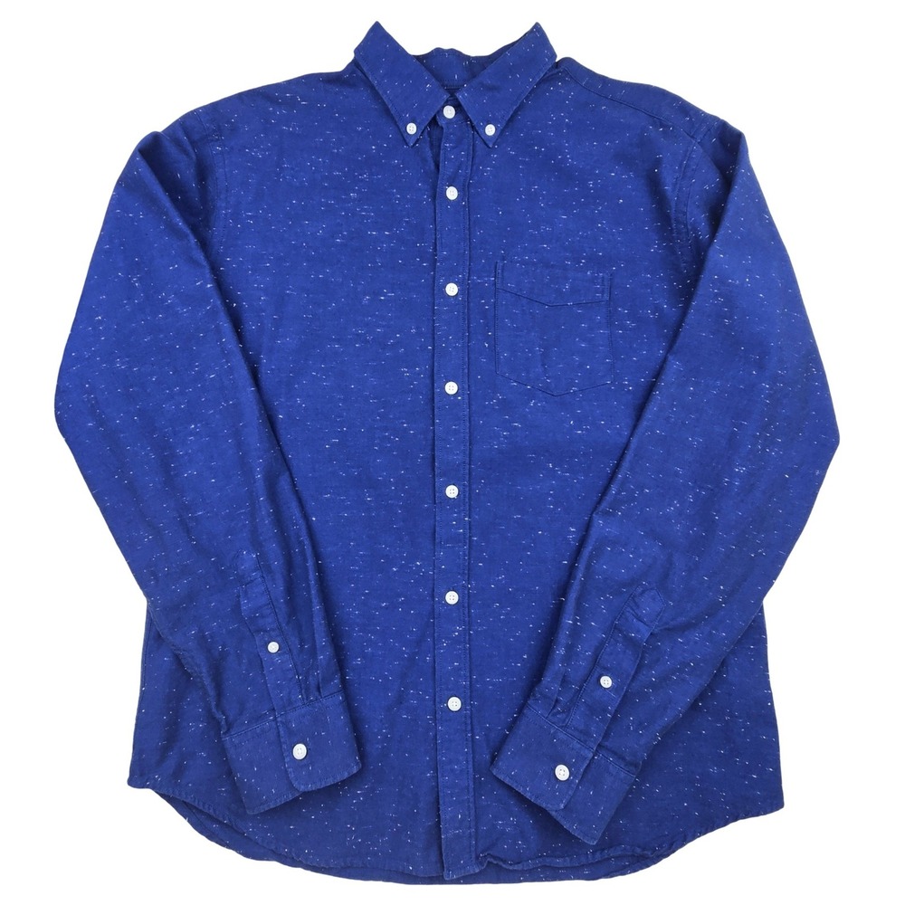 Old Navy Slim Fit Shirt Mens L Blue Speckled Nep Slub Cotton Button Down Preppy